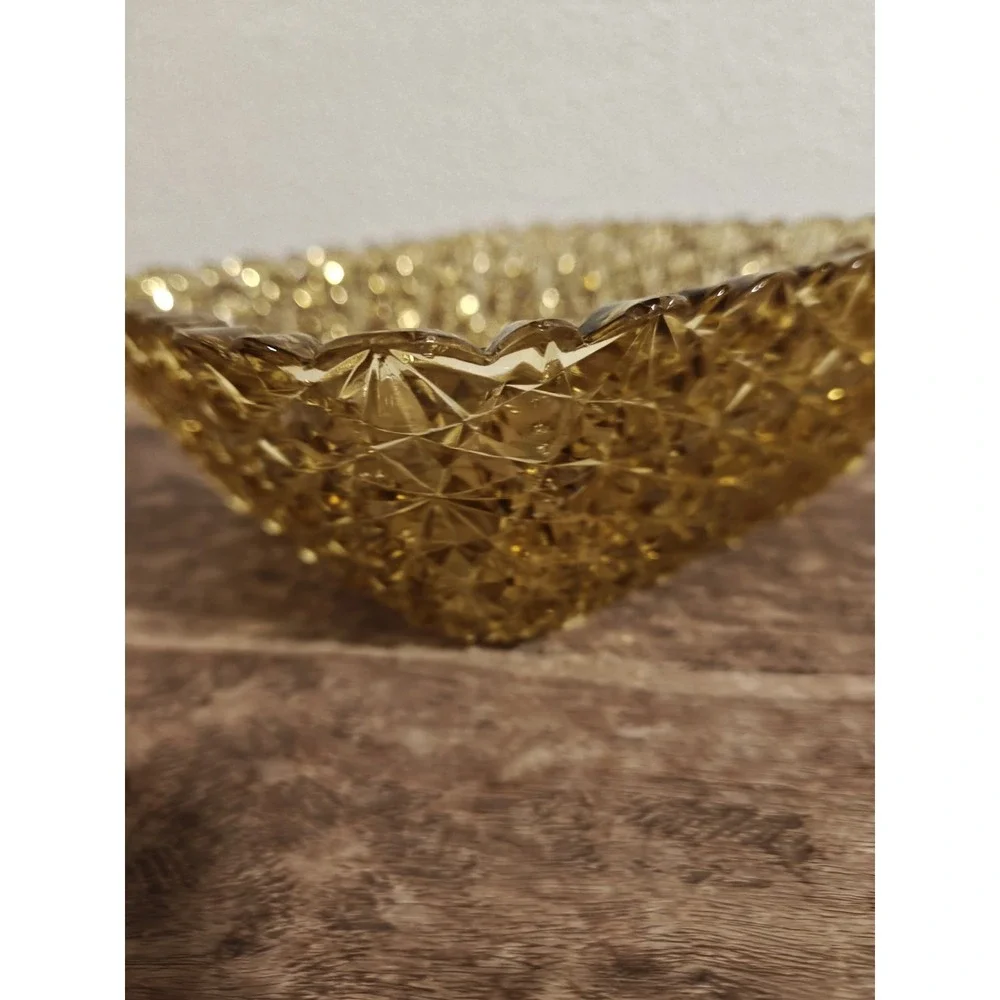 vintage amber glass daisy and button Square Bowl‎ 8'